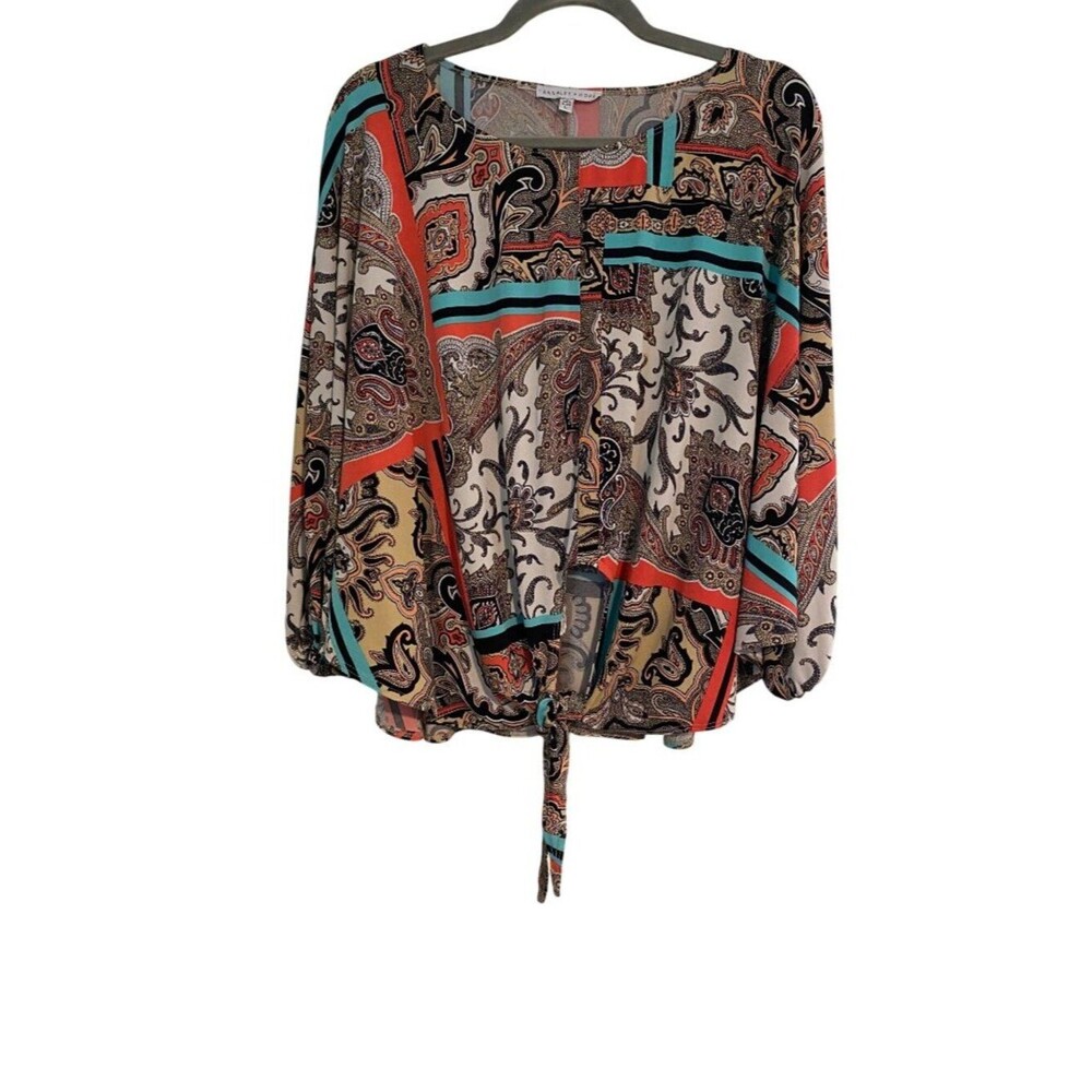 Annalee + Hope Women's L Multicolor Blouse Paisley Print Tie-Front Bohemian